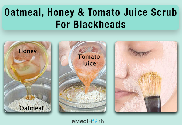 apply oatmeal, honey and tomato juice scrub to exfoliate your skin