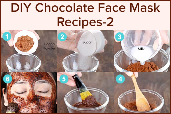 diy chocolate face mask recipe with cocoa, sugar, and milk