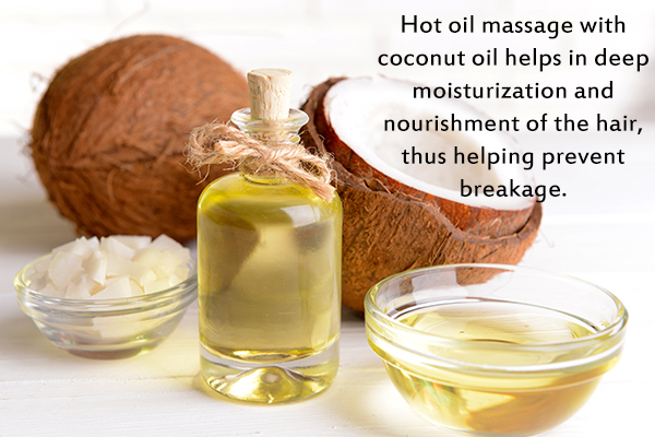 a warm coconut oil scalp massage can help treat hair breakage