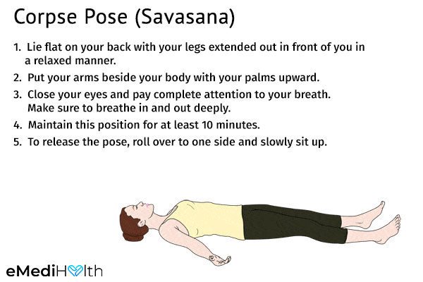 corpse pose (savasana) can help reduce fatigue