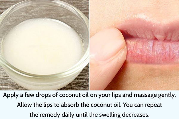 applying cold-pressed coconut oil can reduce lip swelling