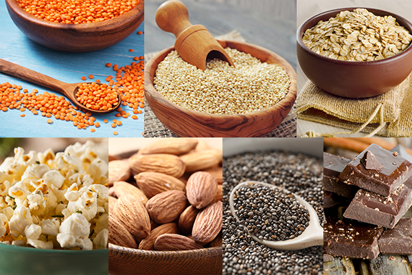 eat fiber-rich foods like lentils, chia seeds, oats, popcorn, almonds, etc.