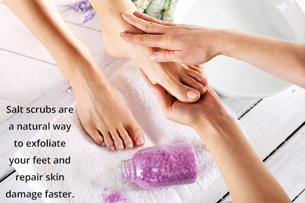 salt scrubs can exfoliate your feet and repair skin damage
