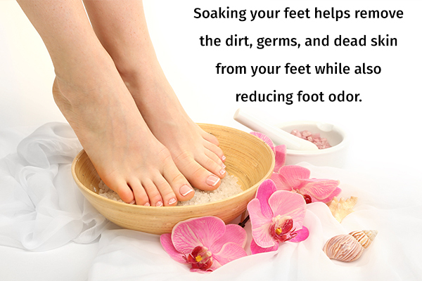 soaking your feet in warm water helps reduce foot odor