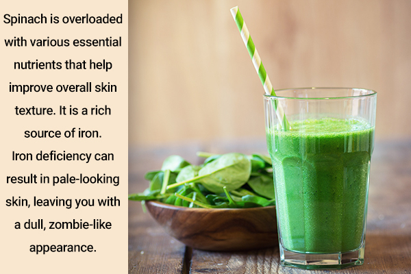 spinach is loaded with essential nutrients that boost skin health