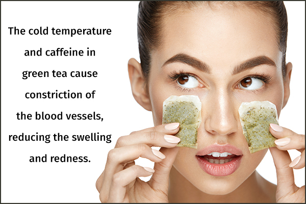 cold green tea bag compress can help reduce pimple redness