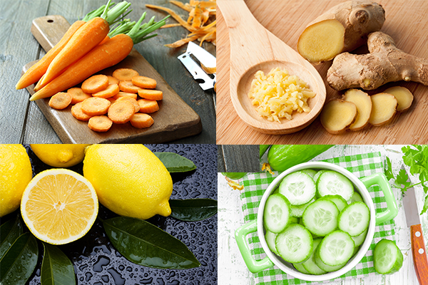 carrots, ginger, lemons, cucumbers are favorable for your skin health
