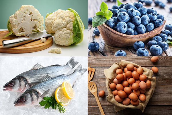 cauliflower, blueberries, sea bass, and eggs help support kidney health
