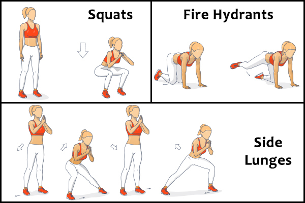 try squats, side lunges, and fire hydrants to tone your hips