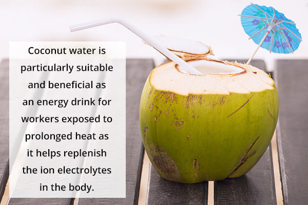 drink coconut water to help cool down your body heat