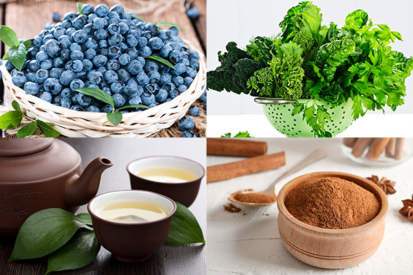 blueberries, green veg, green tea etc. can help prevent alzheimer's disease