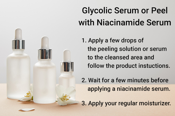 glycolic acid based serum or peel with niacinamide for skin