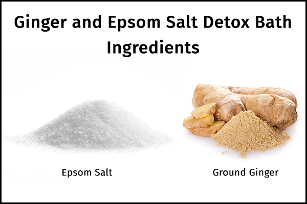 ingredients for preparing ginger and Epsom salt detox bath