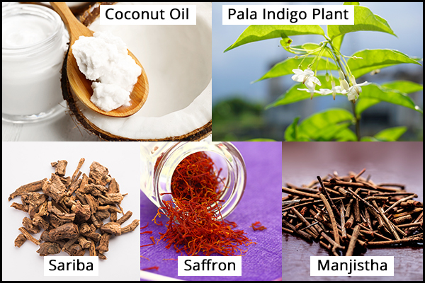 coconut oil, pala indigo, sariba, saffron etc. can help soothe skin rashes