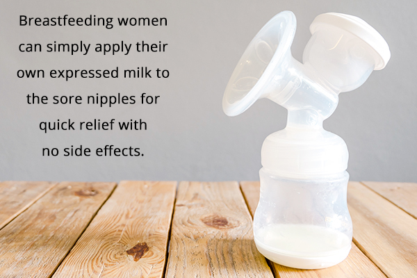 apply a few drops of breast milk to aid relief from sore nipples