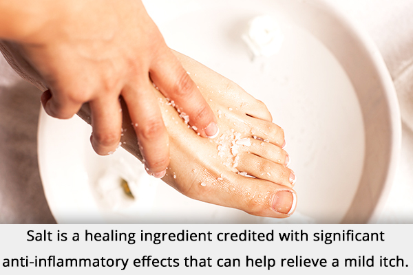 soaking the feet in oatmeal/salt water bath can help relieve the itch