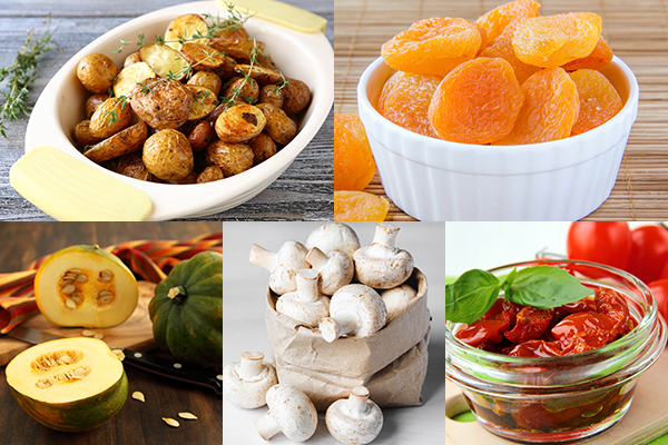 baked potatoes, apricots, acorn squash, mushrooms etc. are high in potassium