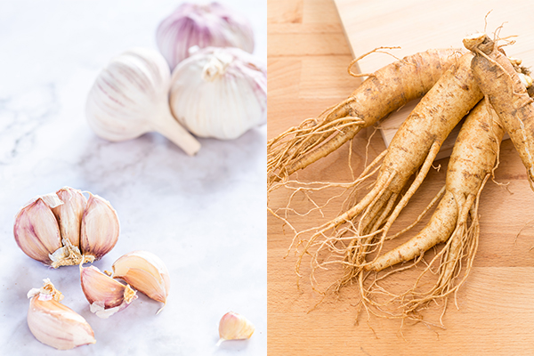 garlic and ginseng are herbs which can be used to manage asthma