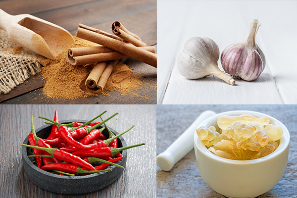 cinnamon, garlic, cayenne pepper, Bosewellia can reduce inflammation