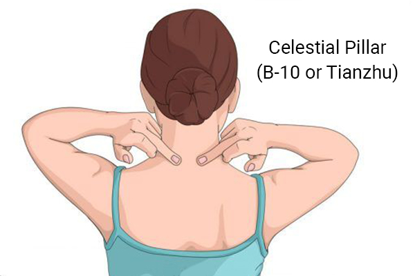 天柱穴(B-10或天柱穴)用于缓解偏头痛