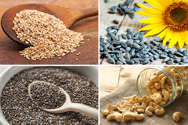sesame seeds, chia seeds, sunflower seeds, cashew nuts are healthy for you