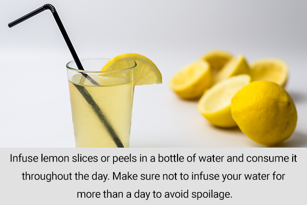 infuse lemon slices/peels in water and consume throughout the day