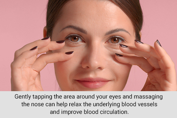 a gentle tap or massage around the eyes can soothe swelling