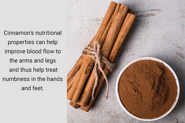 cinnamon consumption can help treat numbness in the hands and feet