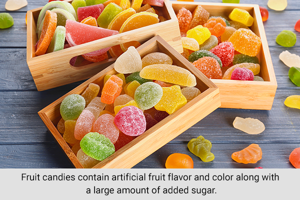 fruit candies contain artificial flavoring and must be avoided