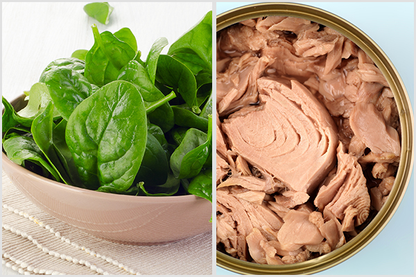 spinach and canned tuna can be eaten when low on a budget