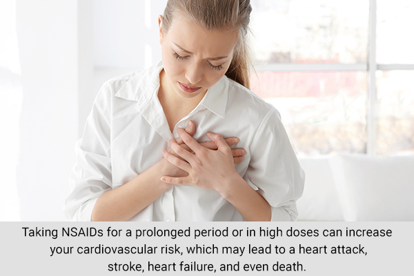 taking NSAIDs for prolonged period/high doses can lead to heart faliure