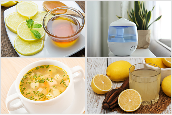 ginger, lemon juice and honey, chicken soup, lemon water can help reduce pain when swallowing