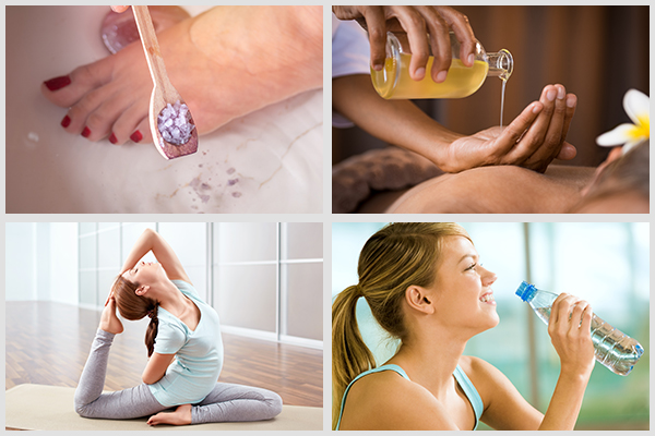 take Epsom salt bath, oil massage, exercising, and hydrate yourself to relieve muscle weakness