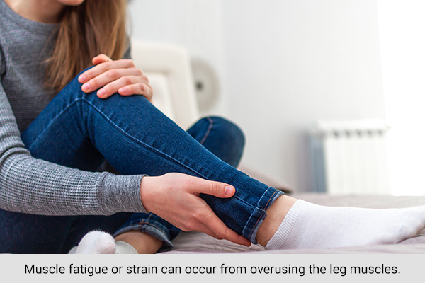 muscle fatigue or strain may cause pain in the legs