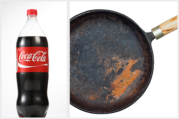 Coca Cola can work wonders in removing rust from cast iron pans