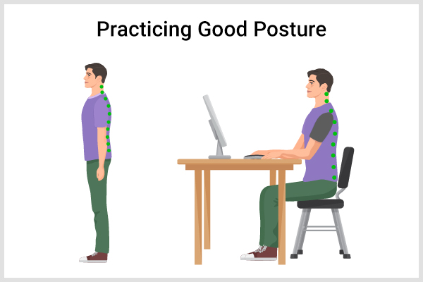 practicing good posture while standing/sitting can help avoid scoliosis