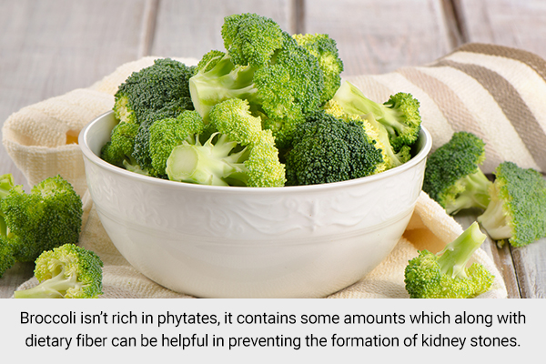 broccoli being rich in fiber can help reduce risk of kidney stone formation