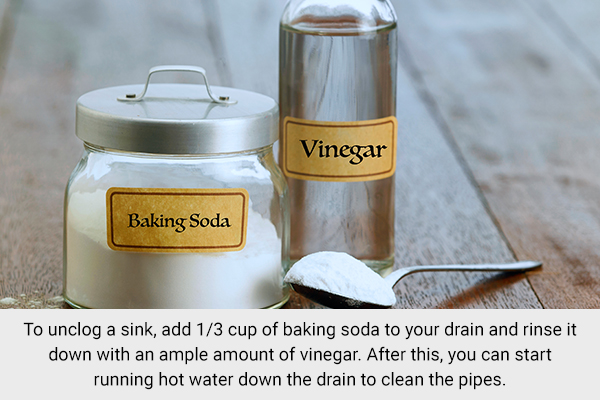 white vinegar can be used to unclog your drains and clean the pipes