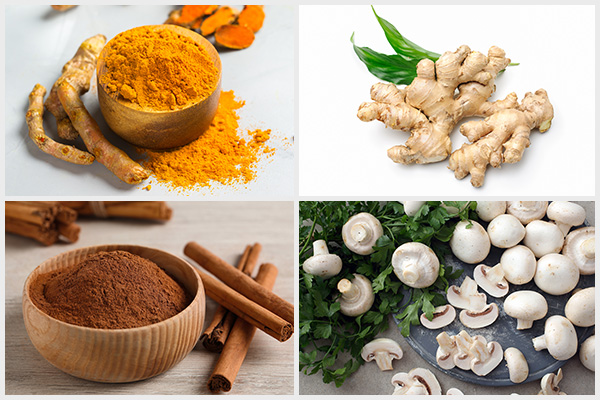 turmeric, ginger tea, cinnamon, and mushrooms can be used against autoimmune diseases