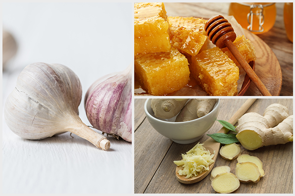 using garlic, honey, and ginger tea can help soothe common cold