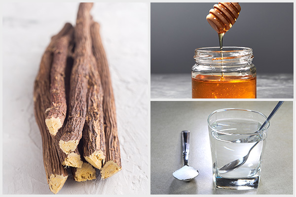 salt water gargle, honey, and licorice root can help relieve dry cough