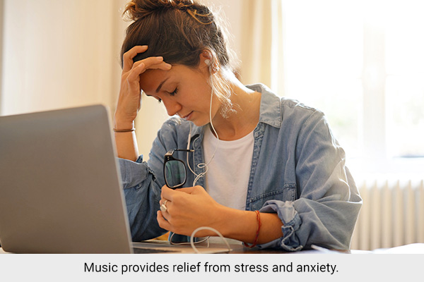 listening to music has been shown to lower stress and anxiety levels
