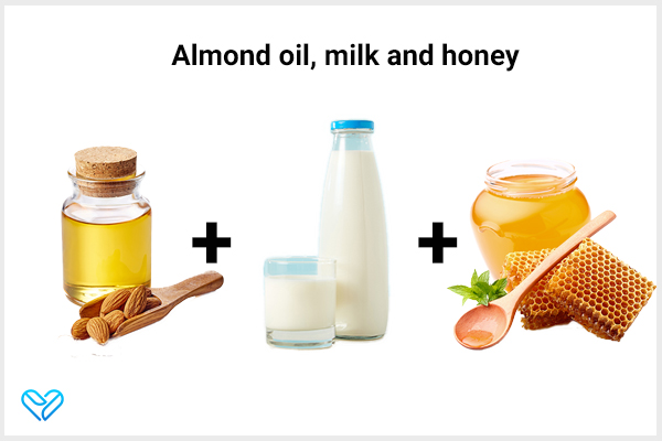 apply a mixture of almond oil, milk, and honey to lighten dark skin