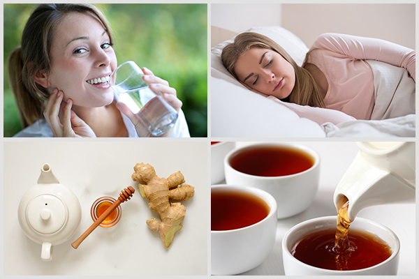drink more water, ginger/honey tea, and sleep properly to get rid of a hangover