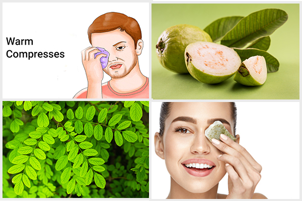 use warm compresses, guava leaves, acacia leaves, and warm tea bags to help manage eyelid cysts