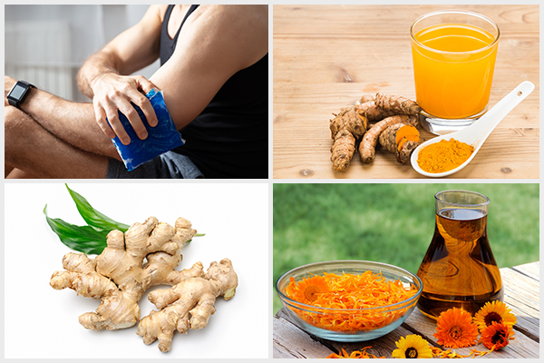 use hot and cold therapy, turmeric, ginger, and calendula oil massage can help heal tennis elbow