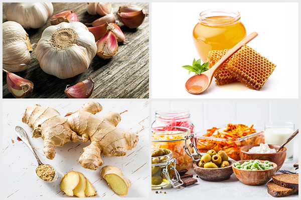 consume garlic, ginger, honey, and probiotics to manage gastritis