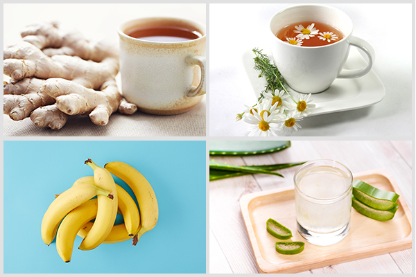 drink ginger tea, use chamomile, consume bananas, etc. to relieve stomachache