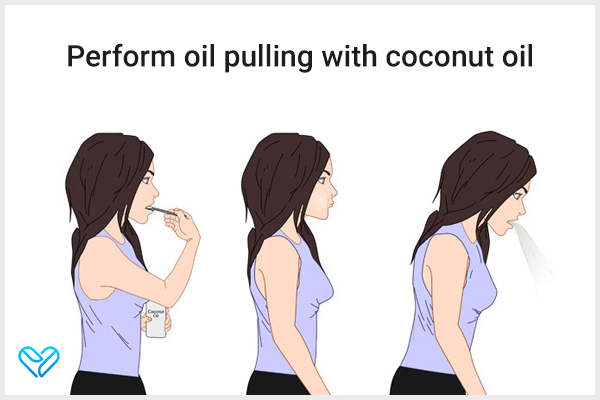 perform oil pulling with coconut oil to relieve a sore tongue
