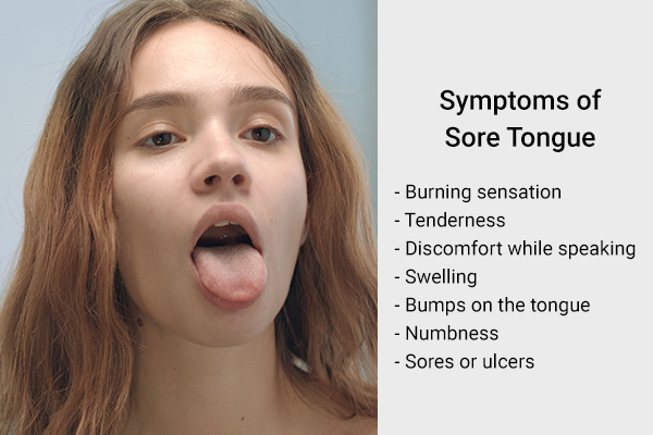 signs and symptoms indicative of sore tongue